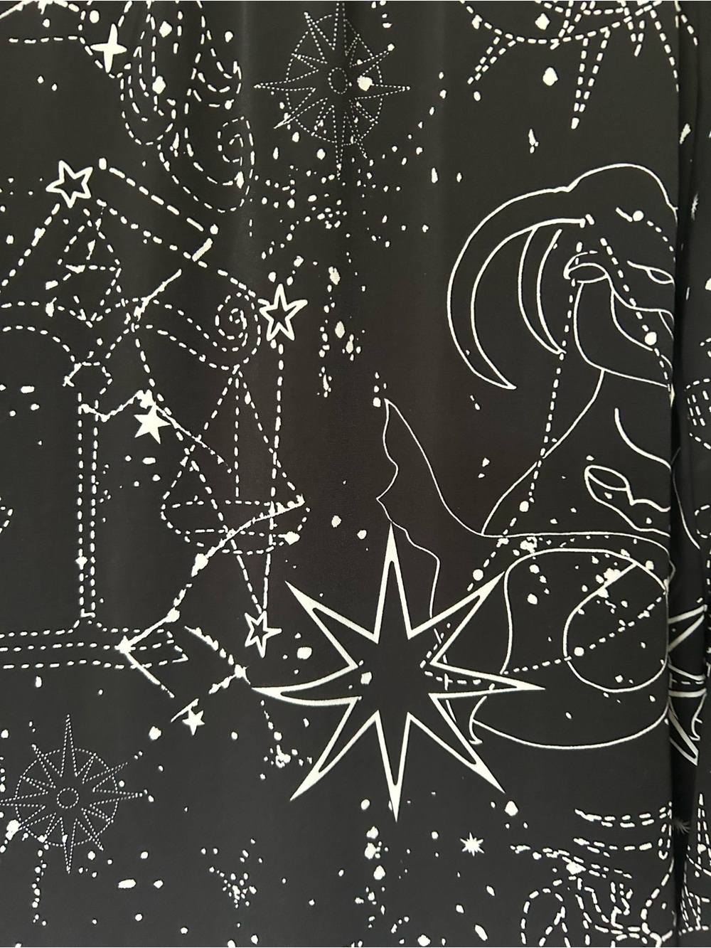 White House Black Market Celestial Zodiac Blouse Ruffle Tie Neck Black XS - Picture 4 of 9
